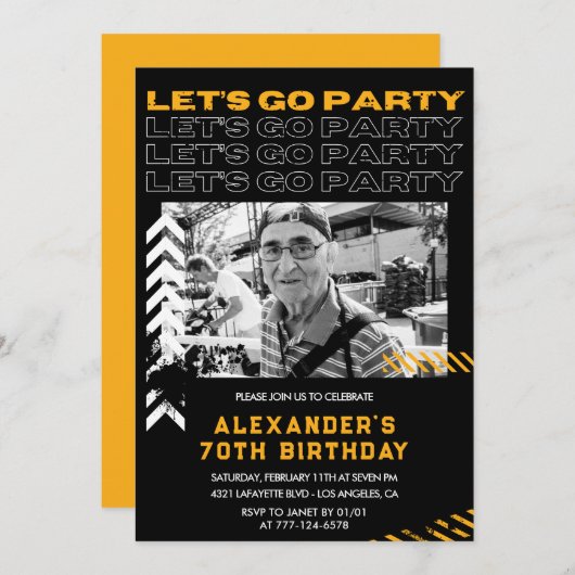 Invitations Black 70e anniversaire Hommes Photo Sp (Devant / Derrière)