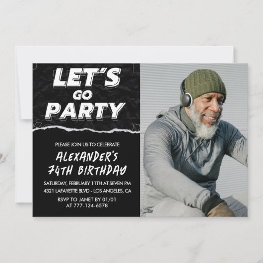 Invitations Black 74e anniversaire Hommes Photo (Devant)