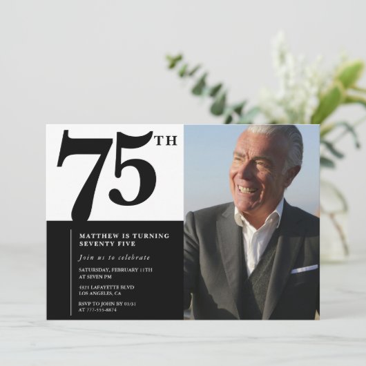 Invitations Black 75e anniversaire Elegant Chic (Debout devant)