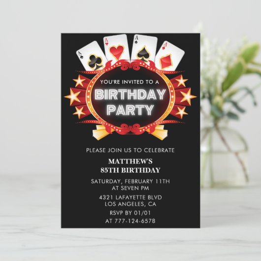 Invitations Black 85e anniversaire Men Casino Poke (Debout devant)