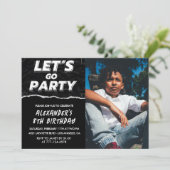 Invitations Black 8e anniversaire Boy Photo (Debout devant)