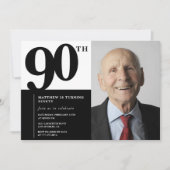 Invitations Black 90e anniversaire Elegant Chic (Devant)