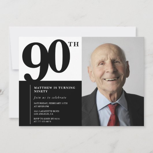 Invitations Black 90e anniversaire Elegant Chic (Devant)