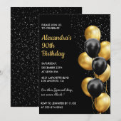 Invitations Black 90e anniversaire Gold Parties sc (Devant / Derrière)