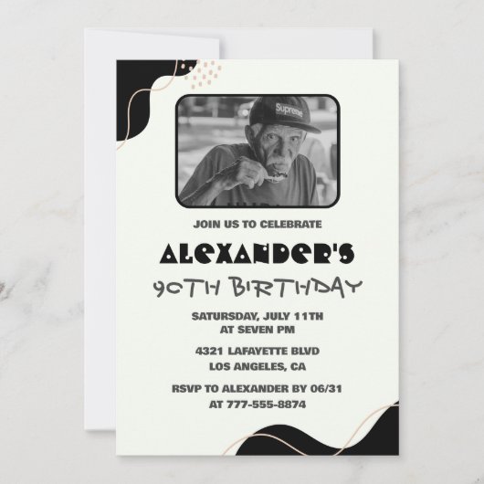Invitations Black 90e anniversaire Hommes Simple P (Devant)