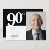 Invitations Black 90e anniversaire Modern Chic Pho (Devant / Derrière)