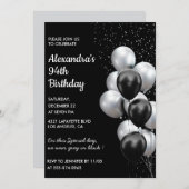 Invitations Black 94e anniversaire Balloons Silver (Devant / Derrière)