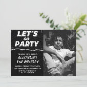 Invitations Black 9e anniversaire Boy Photo (Debout devant)