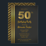 Invitations Black and Gold 50th Birthday<br><div class="desc">Vous aimerez ce thème noir et or avec des rayures d'or et des textures typographiques. Chevron noir et or sur le dos. Idéal pour une fête du 50e anniversaire !</div>