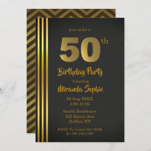 Invitations Black and Gold 50th Birthday