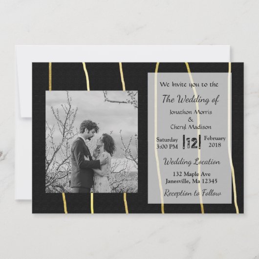Invitations Black and Gold Modern Photo Wedding (Devant)
