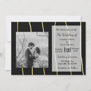 Invitations Black and Gold Modern Photo Wedding