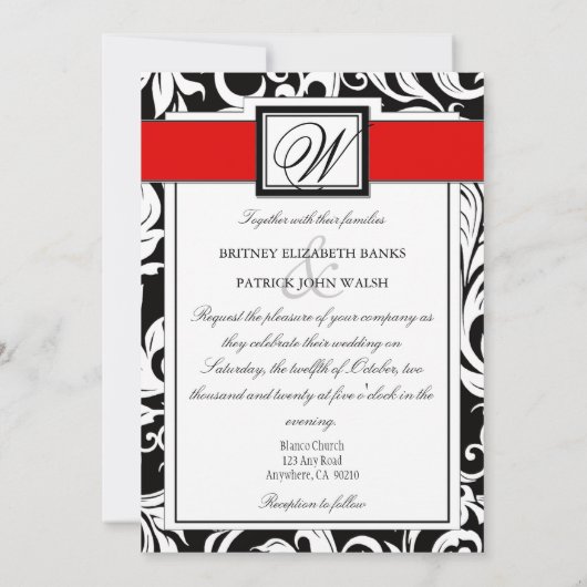 Invitations Black and Red Mariage damassé (Dos)