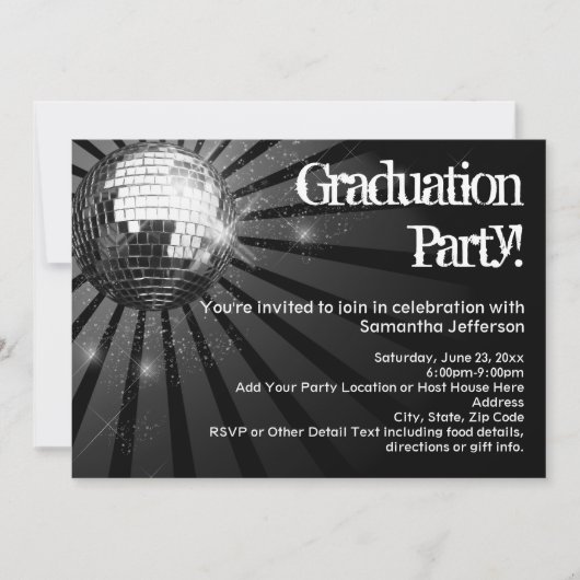 Invitations Black Disco Ball Graduation Party (Devant)