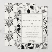 Invitations Black Floral Wedding (Devant / Derrière)