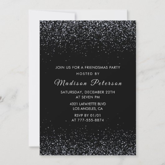 Invitations Black Friendsmas paillettes argentées (Devant)