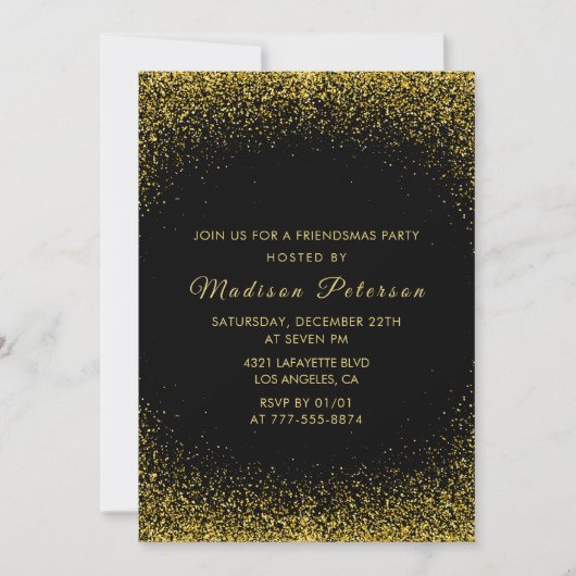 Invitations Black Friendsmas paillettes dorées (Devant)