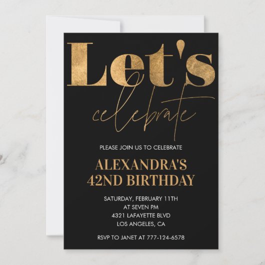 Invitations Black Gold 42e anniversaire Elegant (Devant)