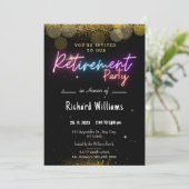 Invitations Black Gold Confetti Retraite Party (Debout devant)