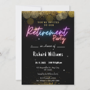 Invitations Black Gold Confetti Retraite Party