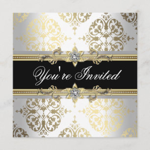 Invitations Black Gold Damask Party