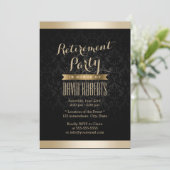 Invitations Black & Gold Damask Retraite Party (Debout devant)