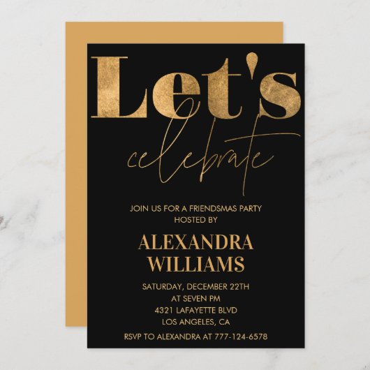 Invitations Black Gold Friendsmas (Devant / Derrière)