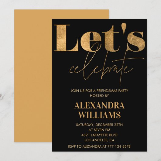 invitations Black Gold Friendsmas Célébrons (Devant / Derrière)