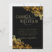 Invitations Black Gold Lace Wedding (Devant)