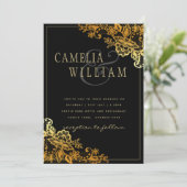 Invitations Black Gold Lace Wedding (Debout devant)