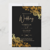 Invitations Black Gold Lace Wedding (Devant)