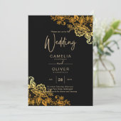 Invitations Black Gold Lace Wedding (Debout devant)