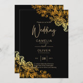 Invitations Black Gold Lace Wedding (Devant / Derrière)
