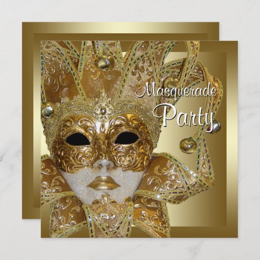 Invitations Black Gold Masquerade Party (Devant / Derrière)