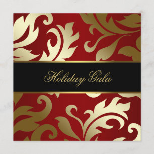 Invitations Black Gold Red Damask Holiday Party