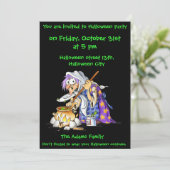 Invitations Black Halloween Party avec sorcière (Debout devant)