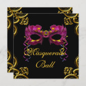 Invitations Black Hot Rose Masquerade Party (Devant / Derrière)