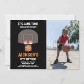 Invitations Black Orange Basketball avec photo (Devant)