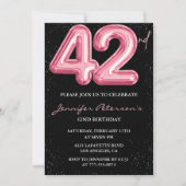 Invitations Black Pink 42e anniversaire Balloon Gl (Devant)