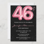 Invitations Black Pink 46e anniversaire Ballons Gl (Devant)