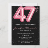 Invitations Black Pink 47e anniversaire Ballons Gl (Devant)