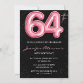 Invitations Black Pink 64e anniversaire Ballons Gl (Devant)