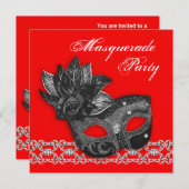 Invitations Black Red Masquerade Party (Devant / Derrière)