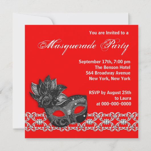 Invitations Black Red Masquerade Party (Dos)