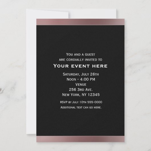 Invitations Black & Rose Gold Mauve Pink Party (Devant)