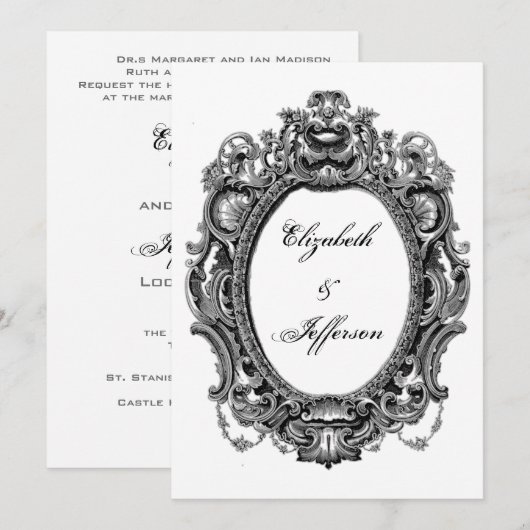 Invitations Black Vintage Frame Wedding (Devant / Derrière)