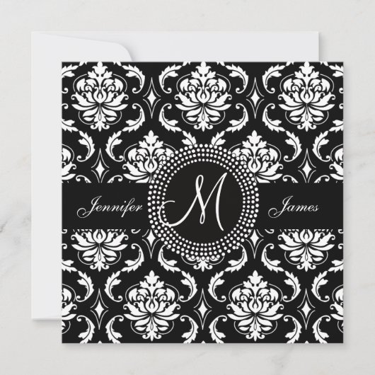 Invitations Black White Mariage damassé (Devant)
