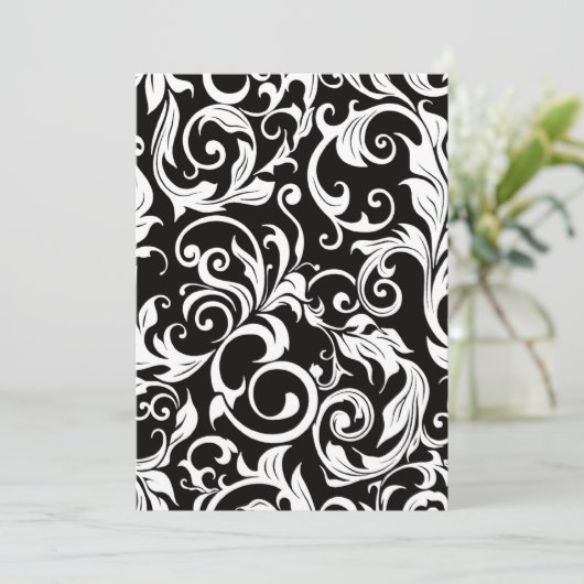 Invitations Black White & Red Mariage damassé (Debout devant)