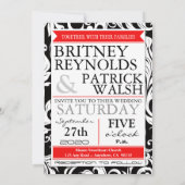 Invitations Black White & Red Mariage damassé (Dos)