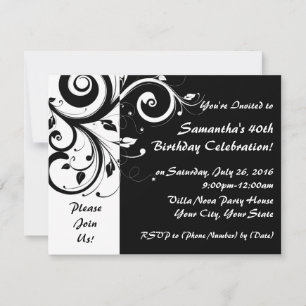 Invitations Black+White Reverse Swirl 40e partie
